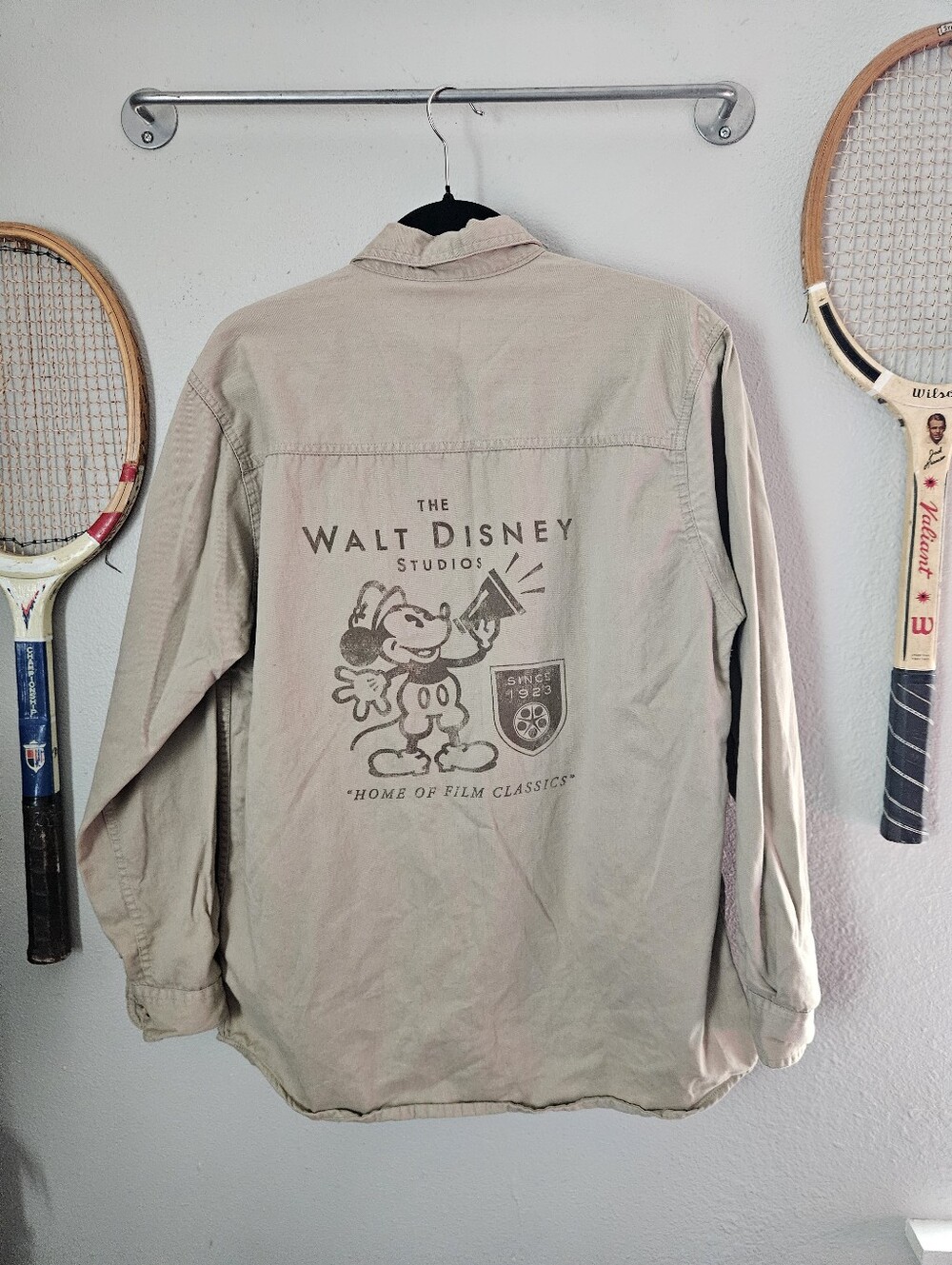 Vintage Disney Store Button Down Dress Shirt Mens S Beige Mickey Mouse‎